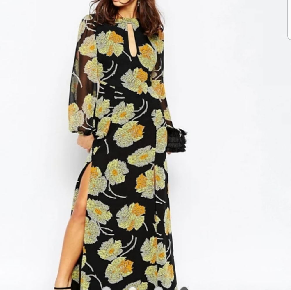Asos floral keyhole maxi drees with slit